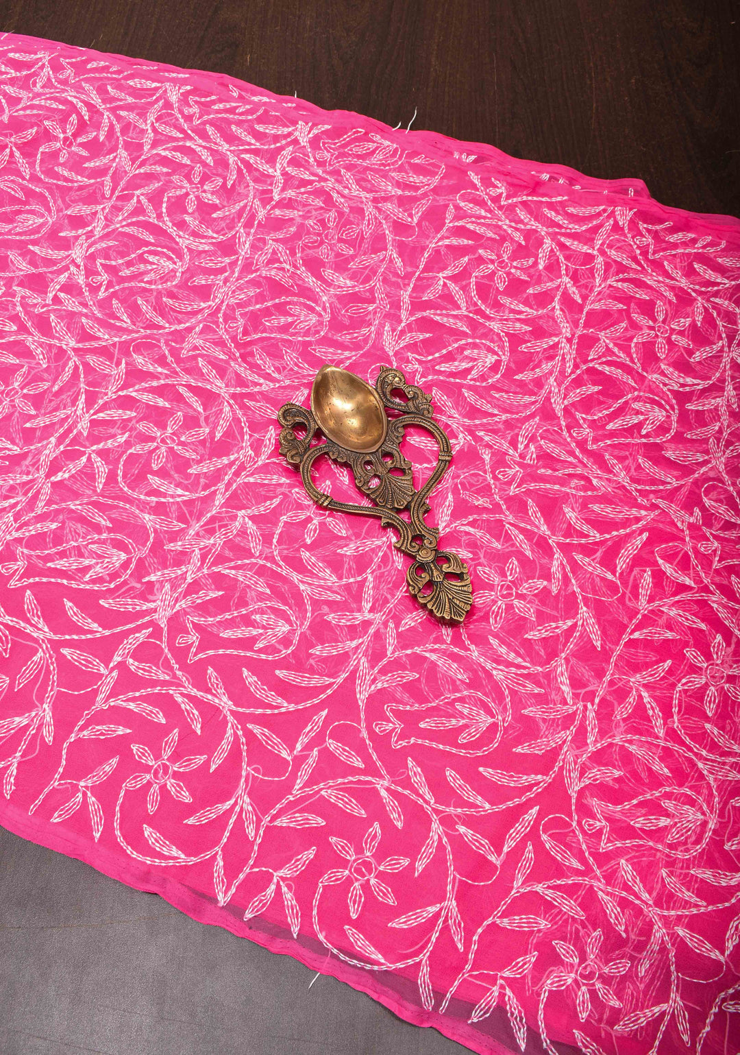 Pink Authentic Hand Tepchi Chikankari Full Jaal work on Georgette Saree