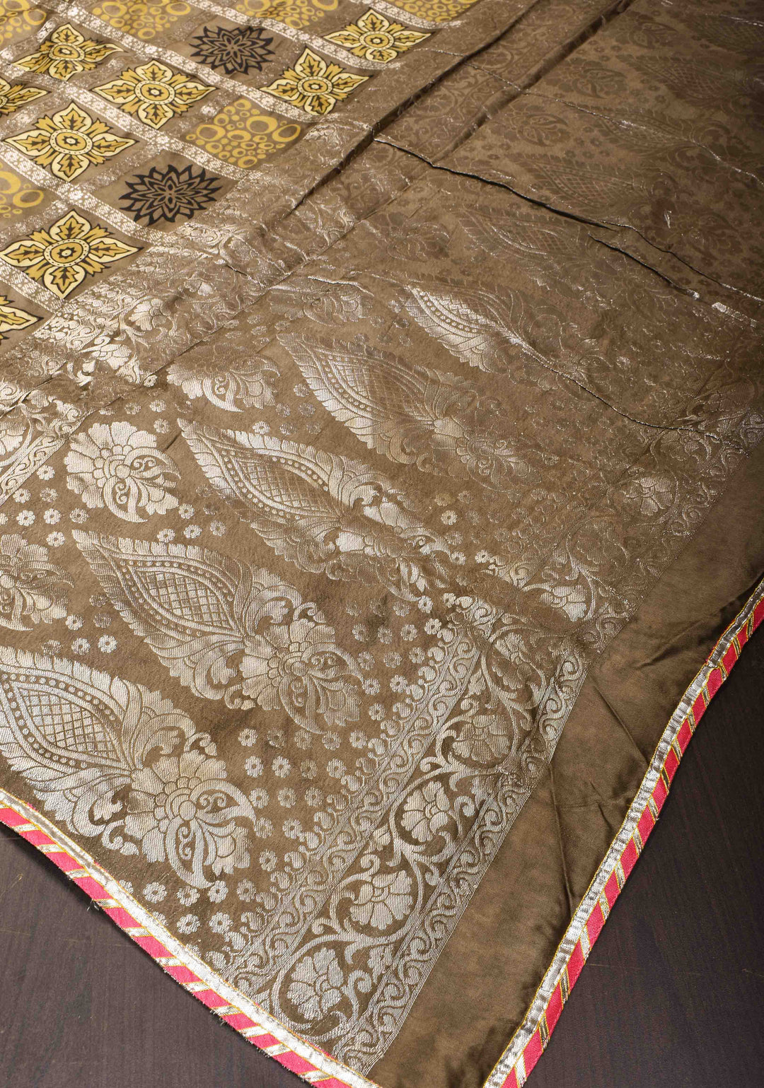 Clay Green Gharchola Ajrakh Handblock Printed on Modal Silk Saree