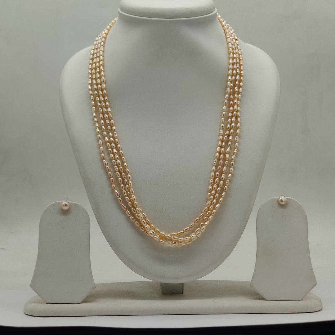 Fresh Water Natural Pink 4 line Twisted Rice Pearl Set | SHOBITAM