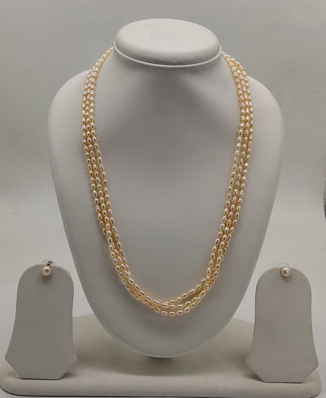Fresh Water Natural Pink 3 Line Rice Pearl Set | SHOBITAM