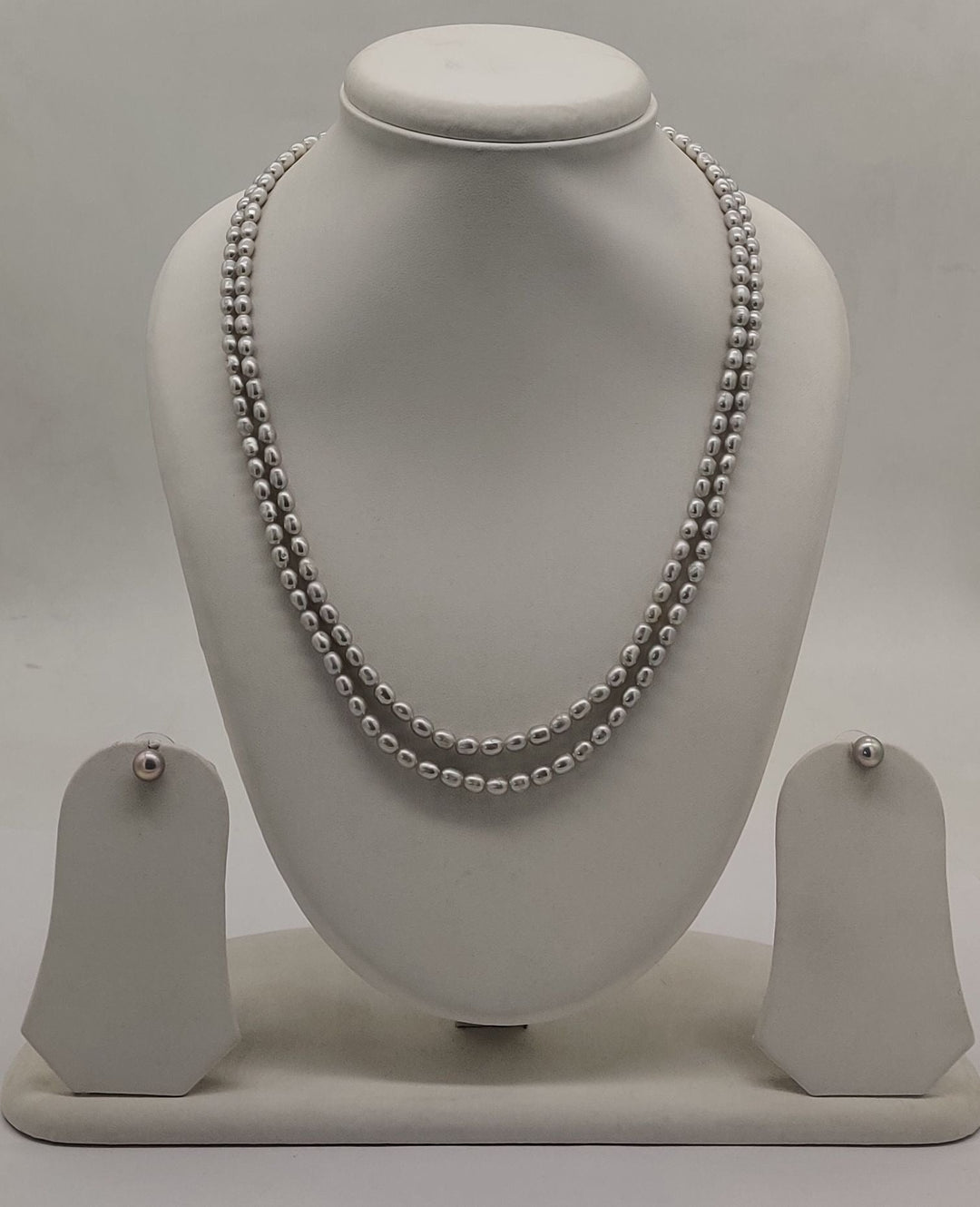 Fresh Water Grey 2 Line Rice Pearl Set | SHOBITAM