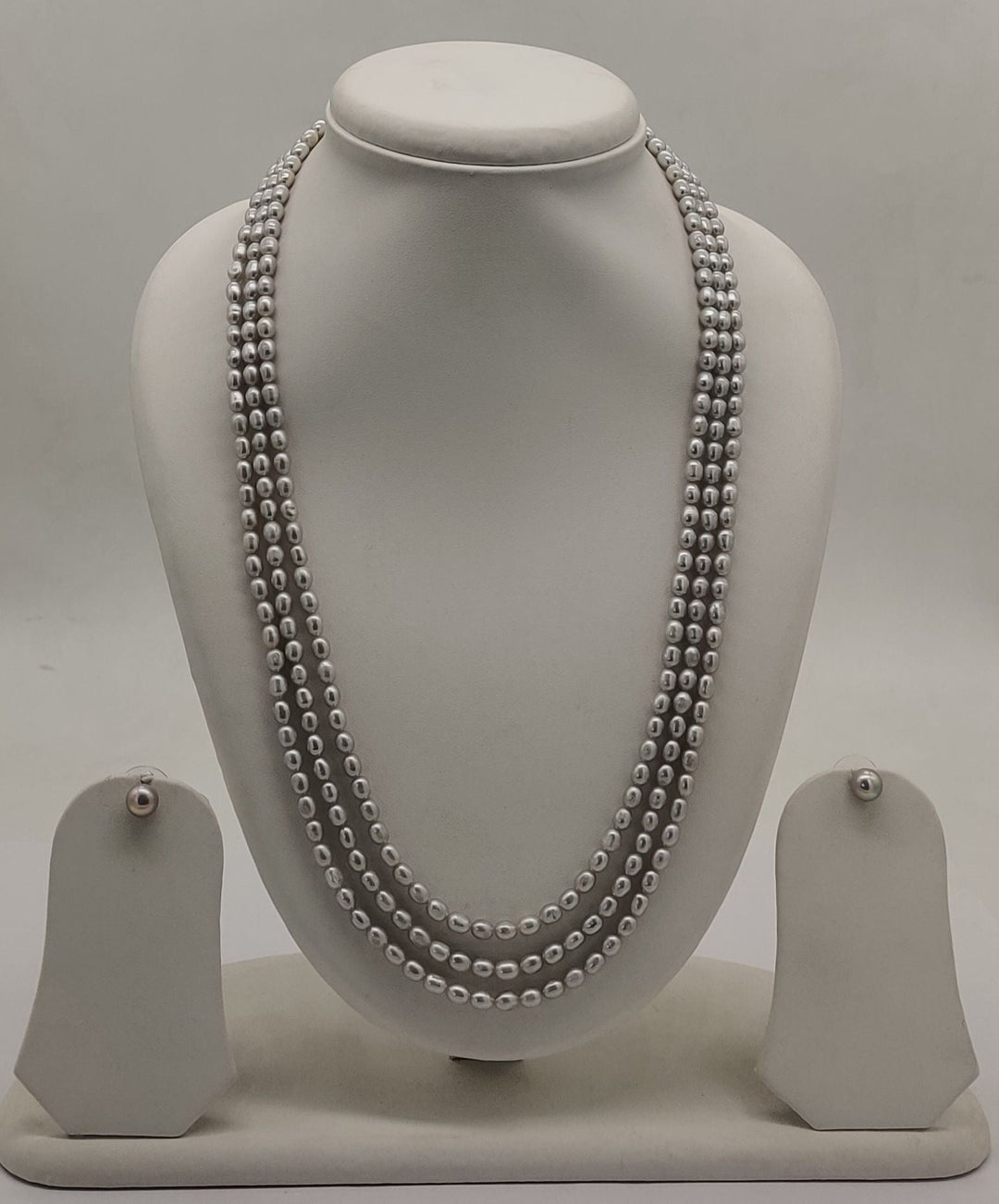 Fresh Water Grey 3 Line Rice Pearl Set | SHOBITAM