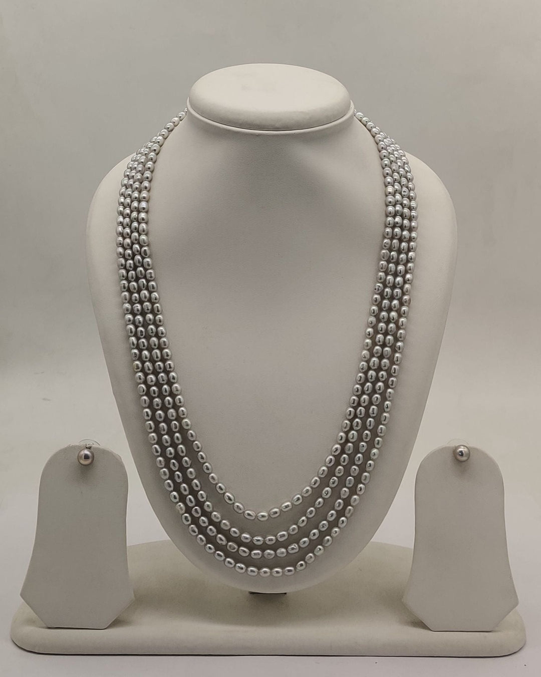 Fresh Water Grey 4 Line Rice Pearl Set | SHOBITAM