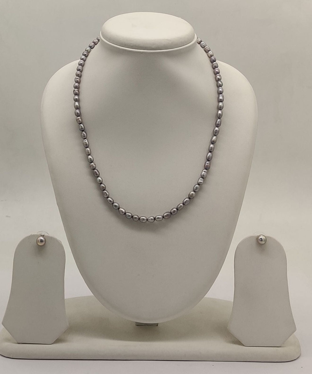Fresh Water Grey 1 Line Rice Pearl Set | SHOBITAM