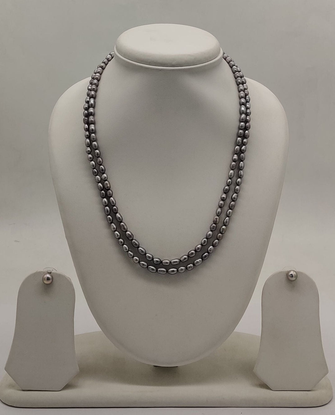 Fresh Water Grey 2 Line Rice Pearl Set | SHOBITAM