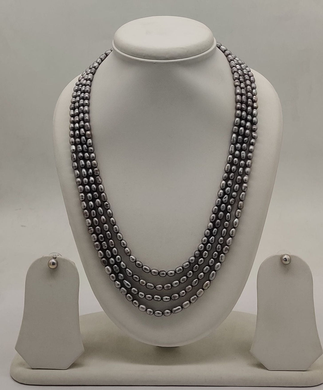 Fresh Water Grey 4 Line Rice Pearl Set | SHOBITAM