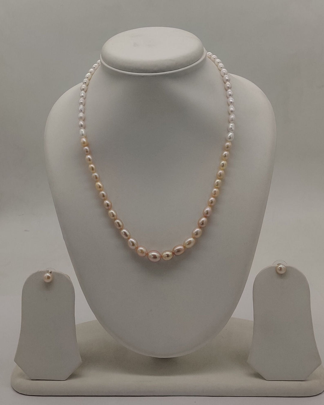 Fresh Water Natural Shaded Peach 1 Line Oval Pearl Set | SHOBITAM