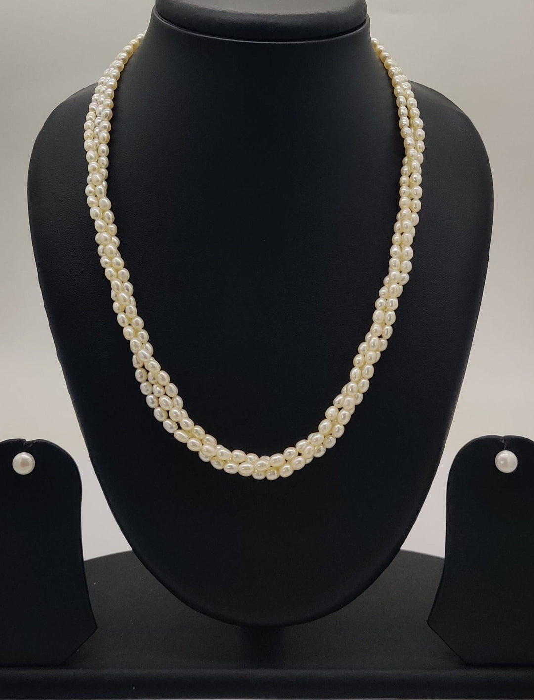 Three-Strand Freshwater Pearl Necklace & Earrings Set | SHOBITAM