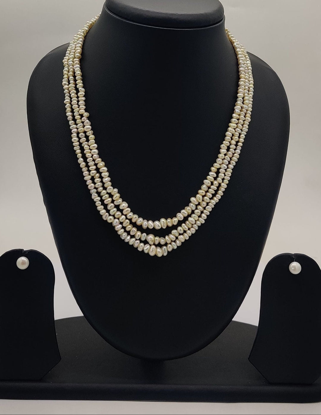 Three-Strand Freshwater Pearl Necklace & Earrings Set | SHOBITAM