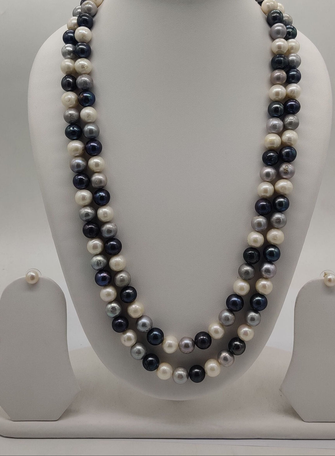 Double-Strand Freshwater Pearl Necklace & Earrings Set | SHOBITAM