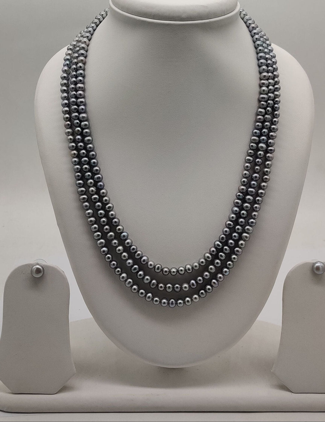 Three-Strand Freshwater Pearl Necklace & Earrings Set | SHOBITAM