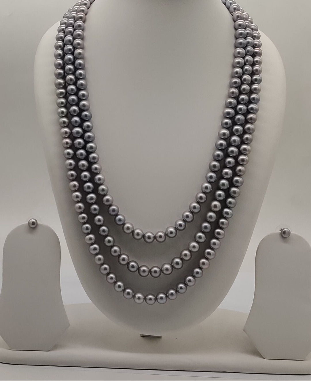 Three-Strand Freshwater Pearl Necklace & Earrings Set | SHOBITAM
