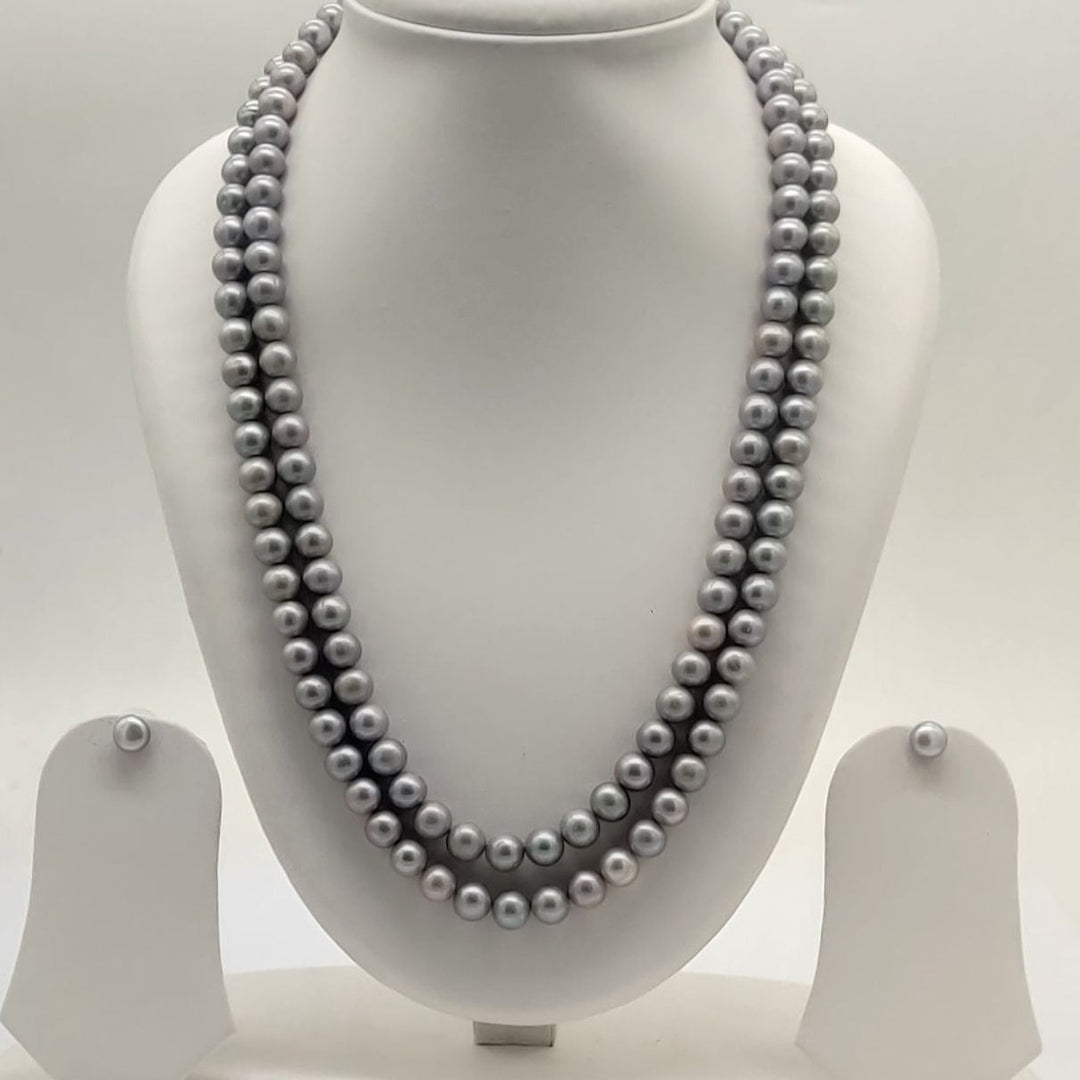 Double-Strand Freshwater Pearl Necklace & Earrings Set | SHOBITAM