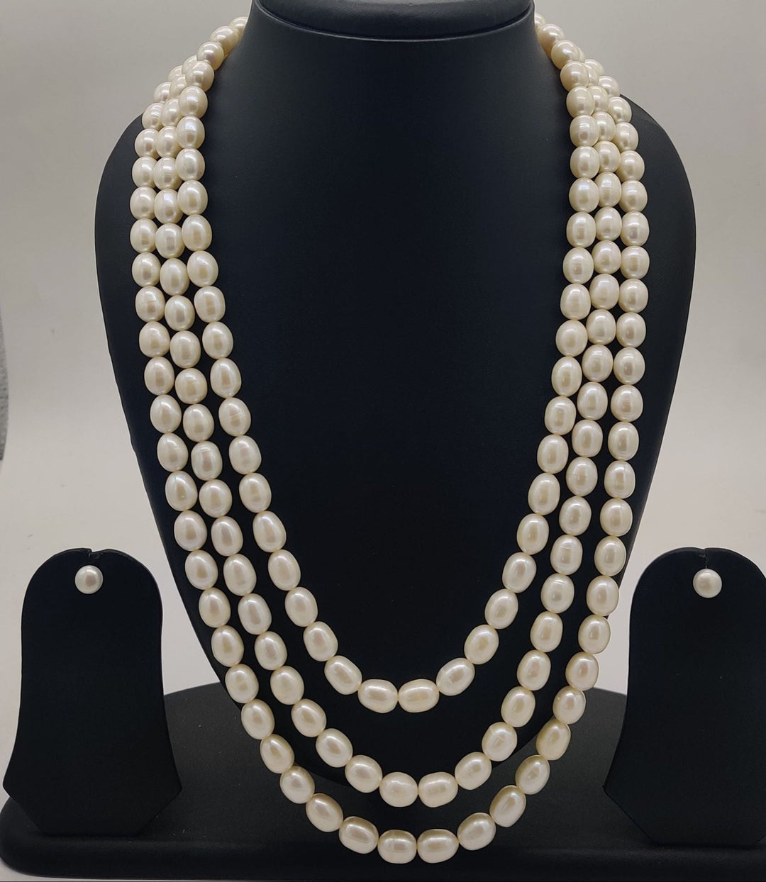 Three-Strand Freshwater Pearl Necklace & Earrings Set | SHOBITAM