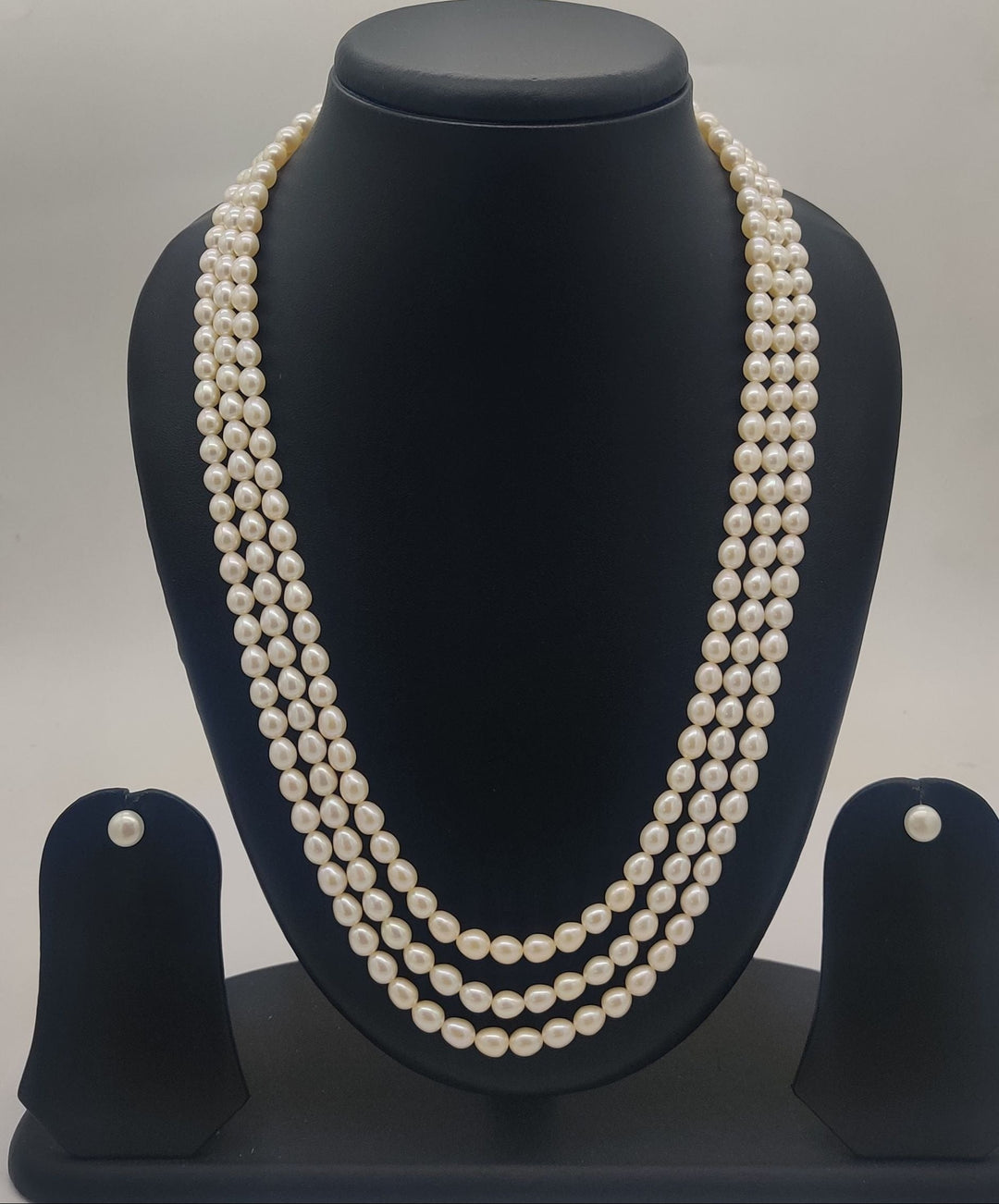 Three-Strand Freshwater Pearl Necklace & Earrings Set for Women | SHOBITAM
