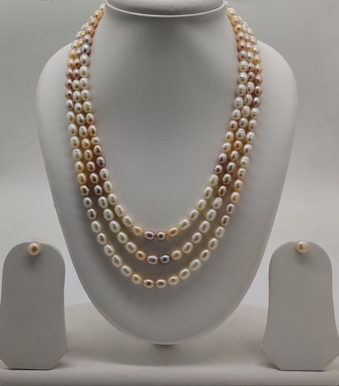 Three-Strand Freshwater Pearl Necklace Earrings Set | SHOBITAM