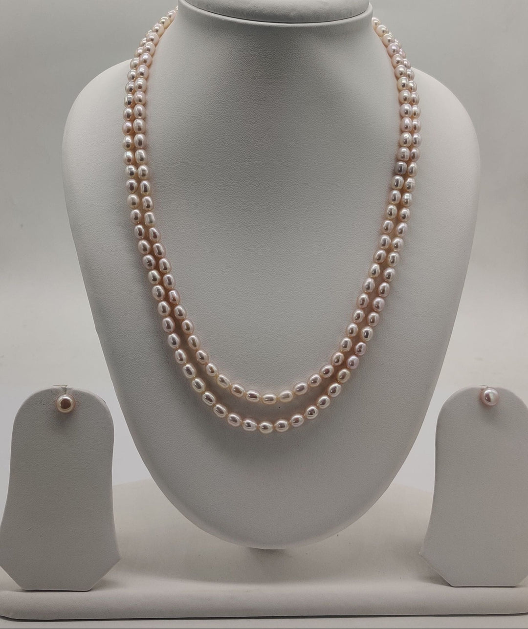 Double-Strand Elongated Freshwater Pearl Necklace Set | SHOBITAM