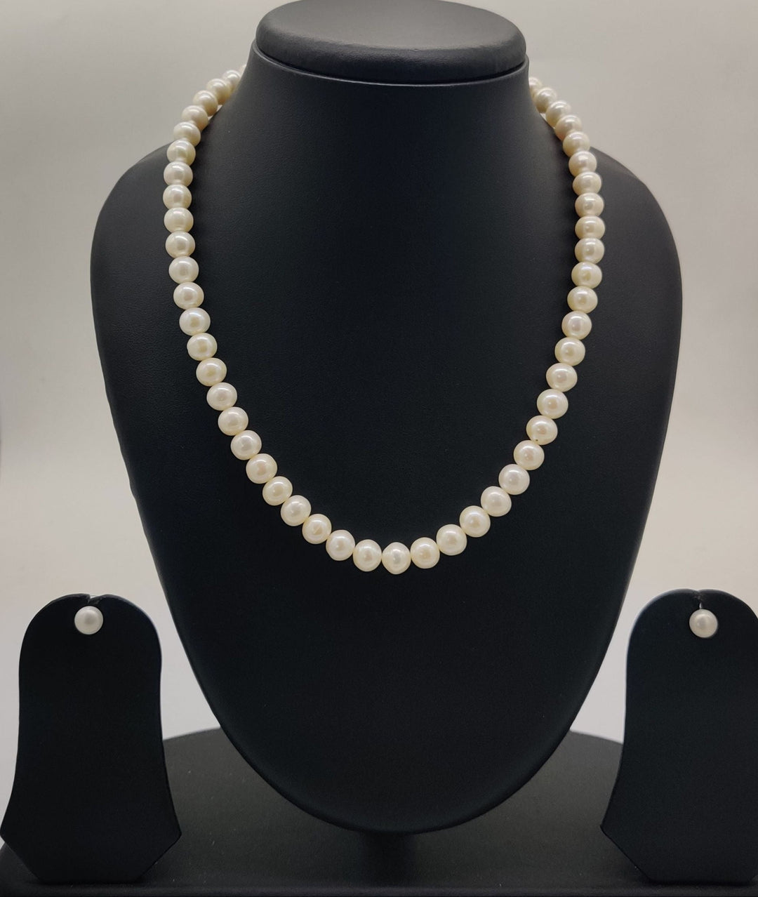 Single-Strand White Freshwater Pearl Necklace & Earrings | SHOBITAM