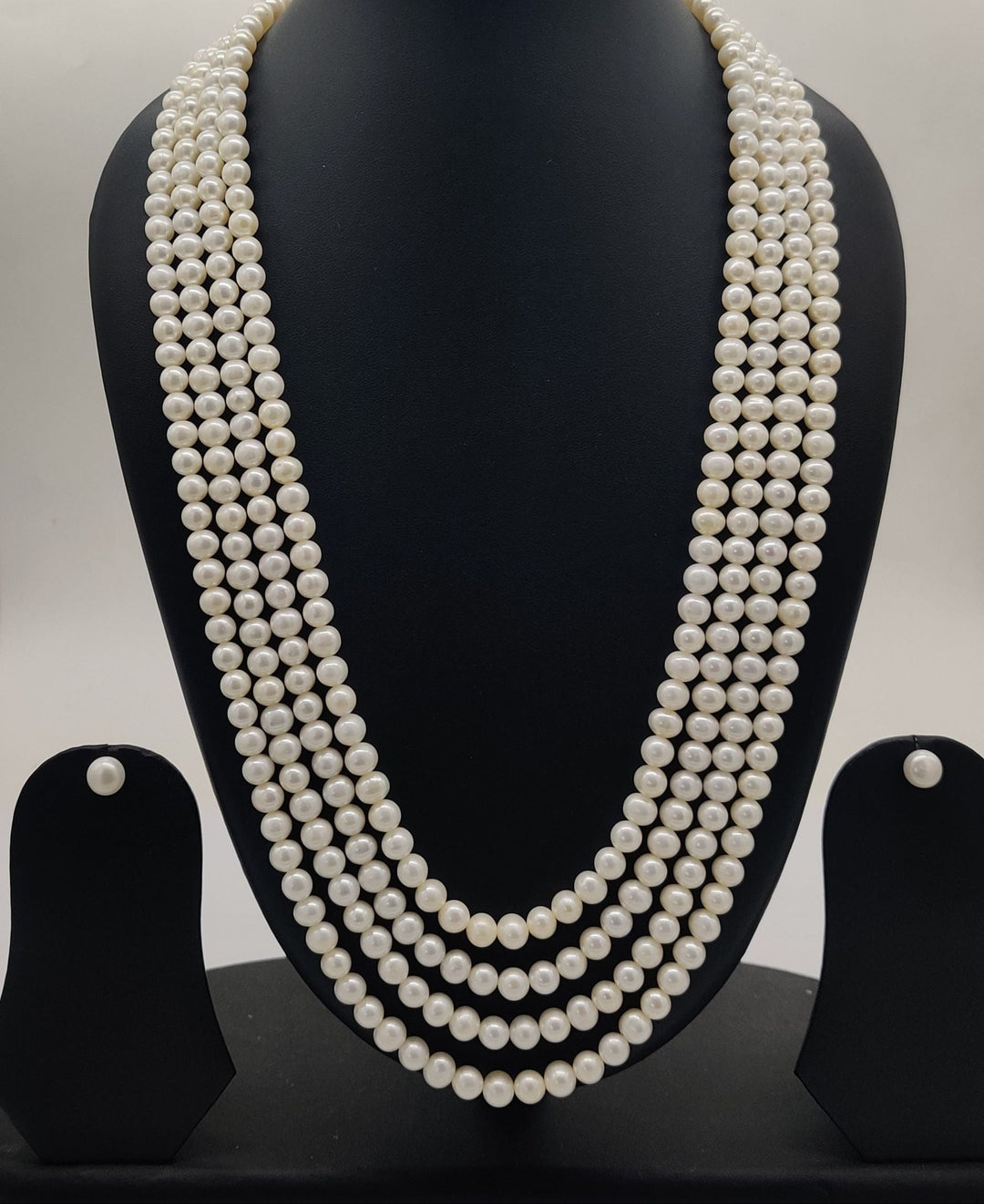Four-Strand White Freshwater Pearl Necklace Earring Set | SHOBITAM