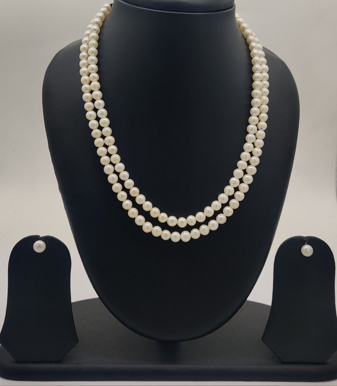 Two-Strand White Freshwater Pearl Necklace Earring Set | SHOBITAM