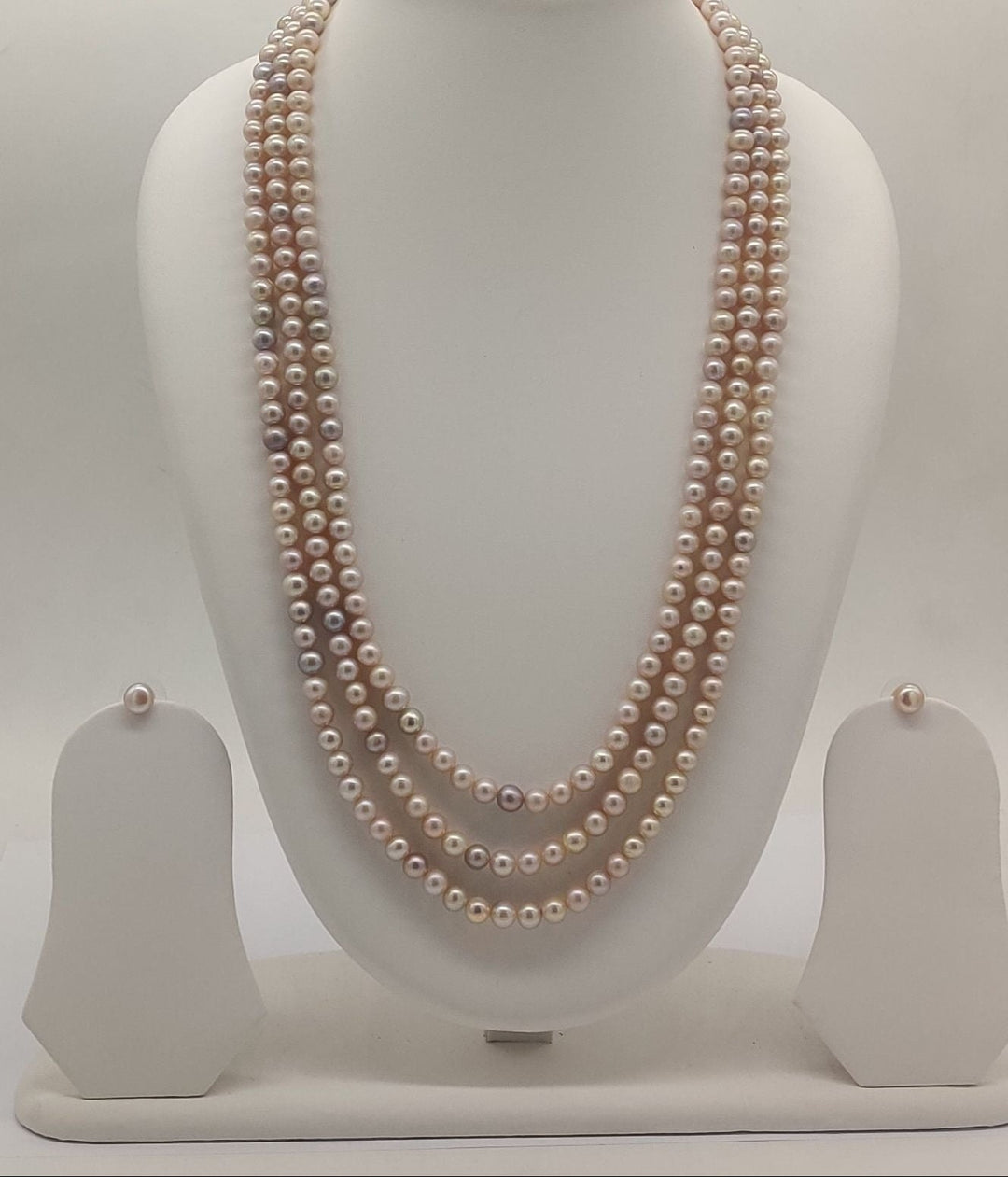 Triple-Strand Light Blush Freshwater Pearl Necklace Set | SHOBITAM