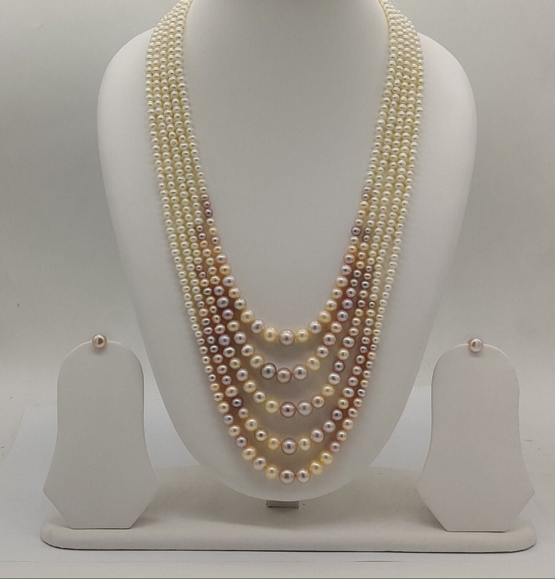 Layered Multi-Hued Freshwater Pearl Necklace Set | SHOBITAM