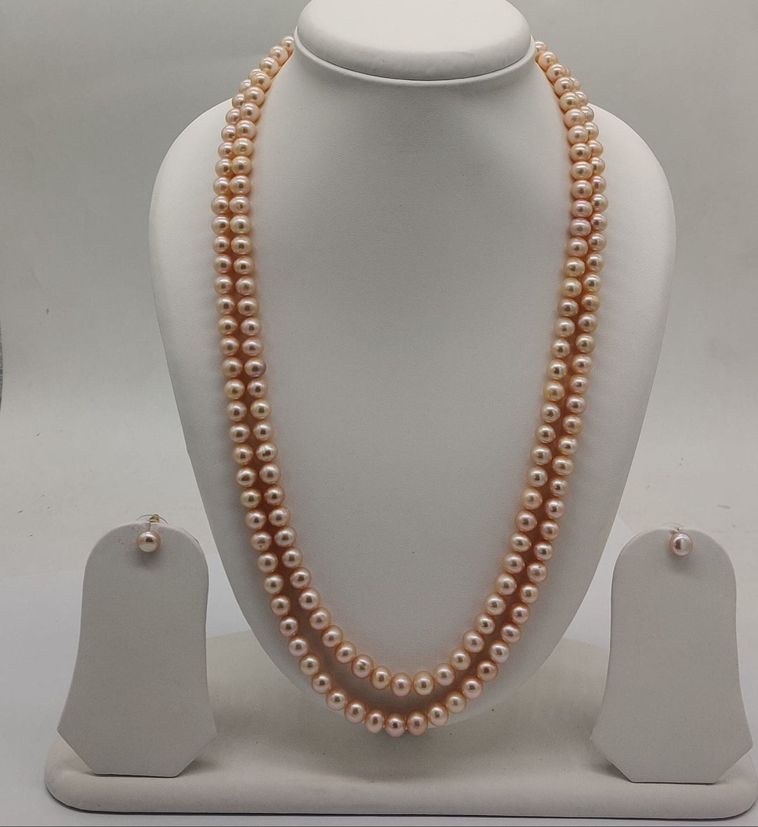 Double-Strand Peach Freshwater Pearl Necklace Set | SHOBITAM