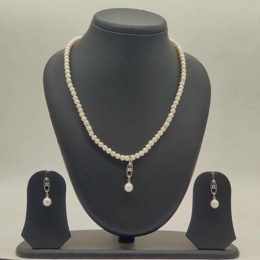 Silver Drop Pearl One line Pendent Set | SHOBITAM