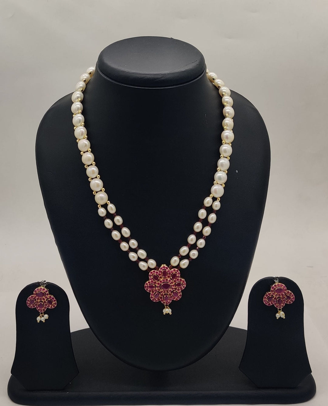 Double-stranded Ruby Bloom Pearl Set | SHOBITAM