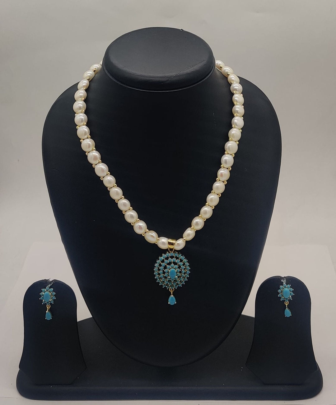 Turquoise Radiance Pearl Necklace Set | SHOBITAM