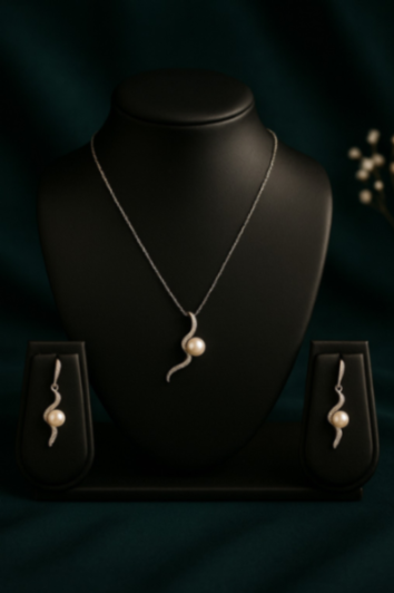 92.5 Silver Wave Pearl Pendant Set | SHOBITAM