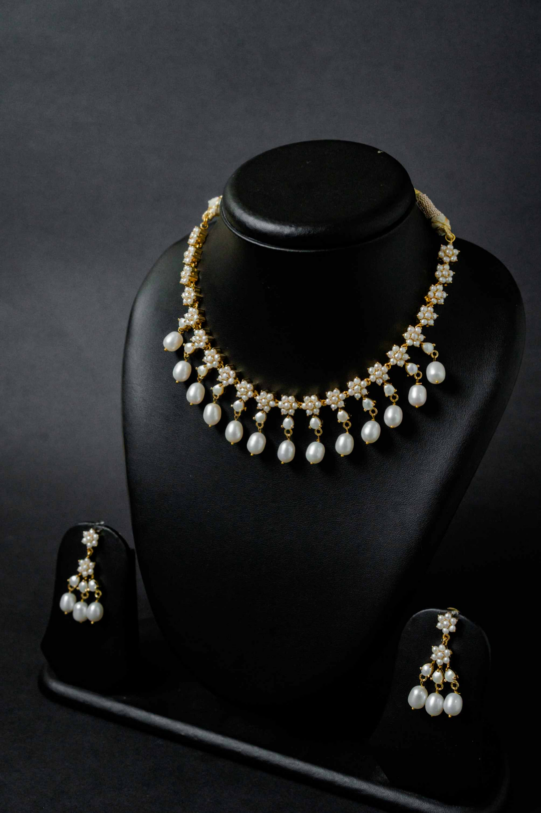 Pearl Blossom Elegance Set – Floral Motif Necklace with Matching Earrings | SHOBITAM
