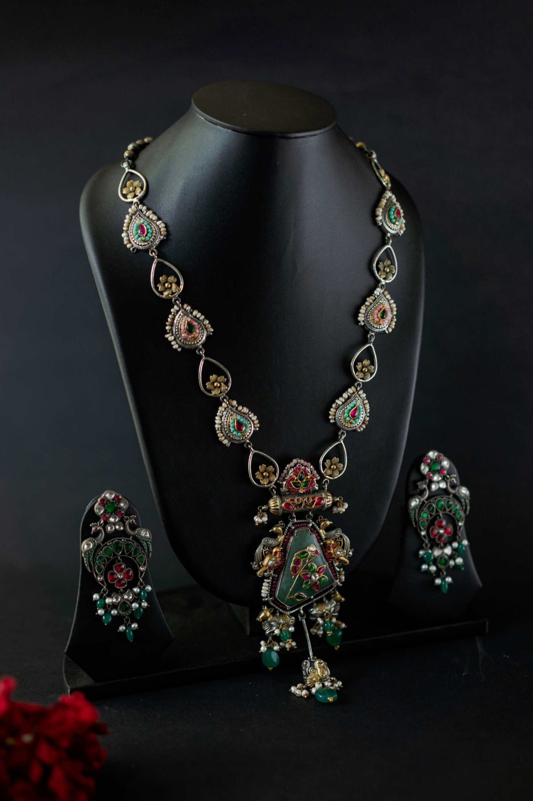 92.5 Silver Nakhra Mango Long Neckalce | SHOBITAM