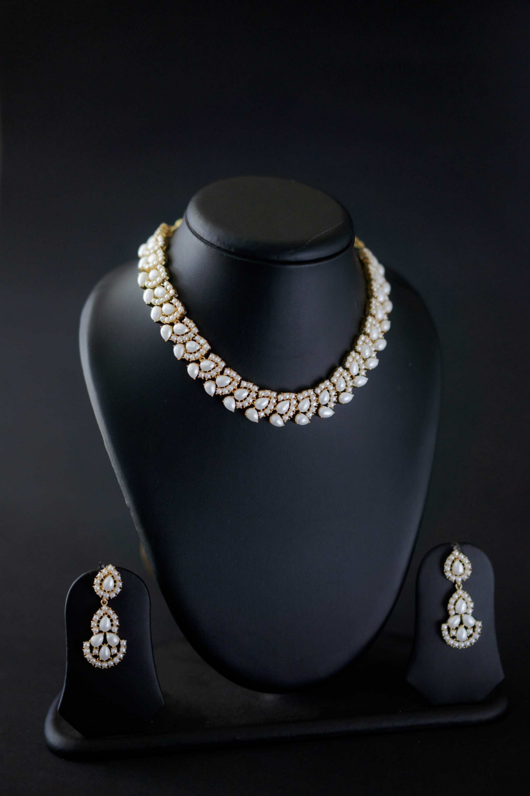 Lustre Bloom Pearl & Diamond Jewelry Set | Shobitam