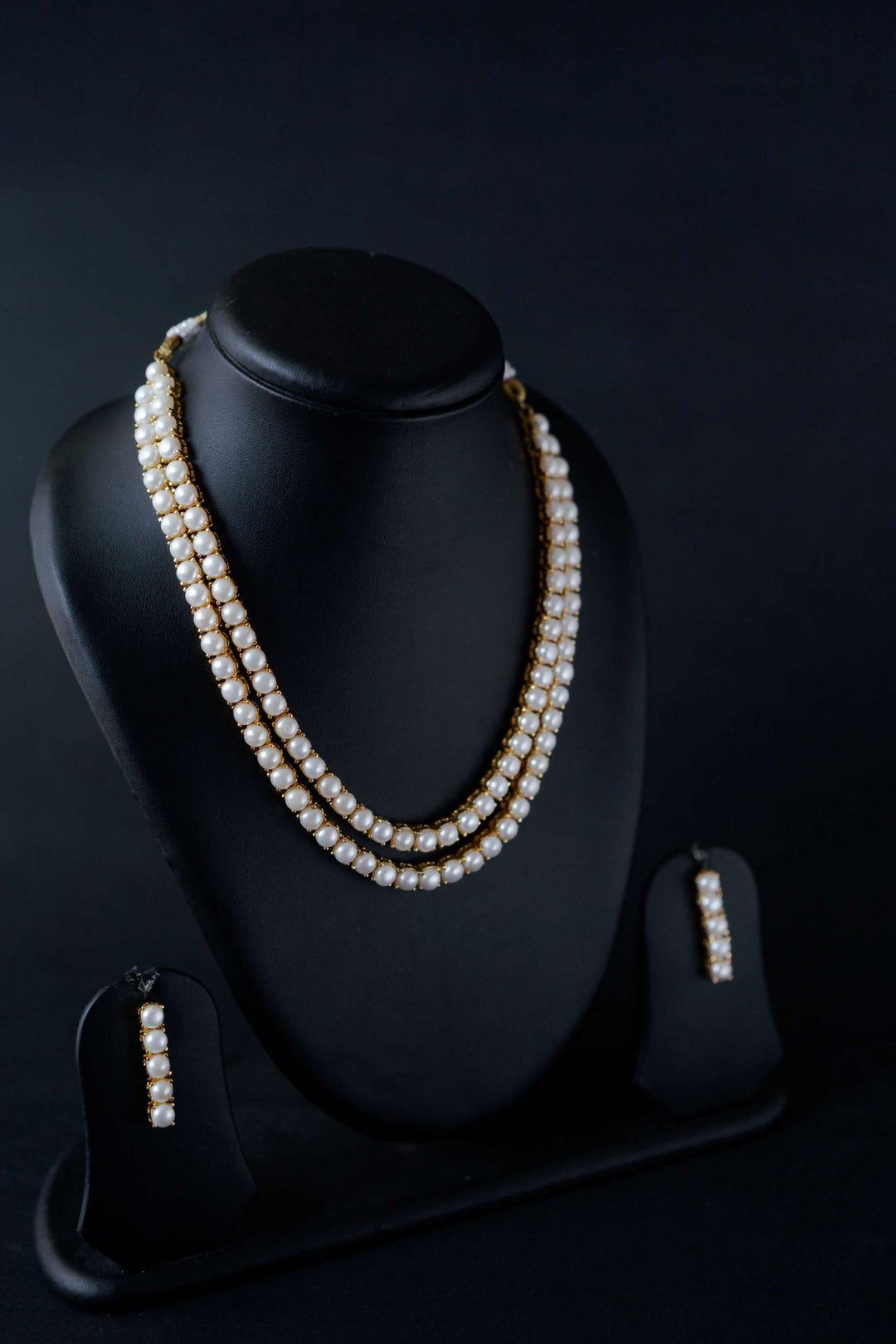 Aurielle Gilded 2 Strand Authentic Pearls Necklace and Stud Set | SHOBITAM