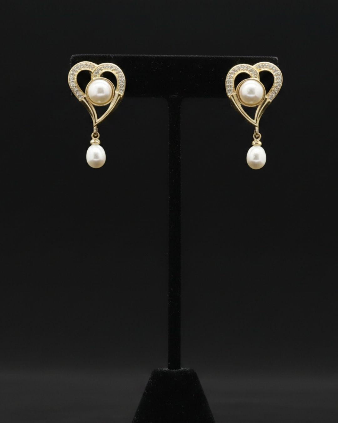 Gold-Toned Heart Earrings with Pearls