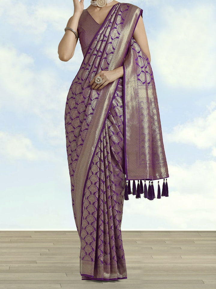 Purple Banarasi Satin Silk Zari Weaving Work Saree | SHOBITAM
