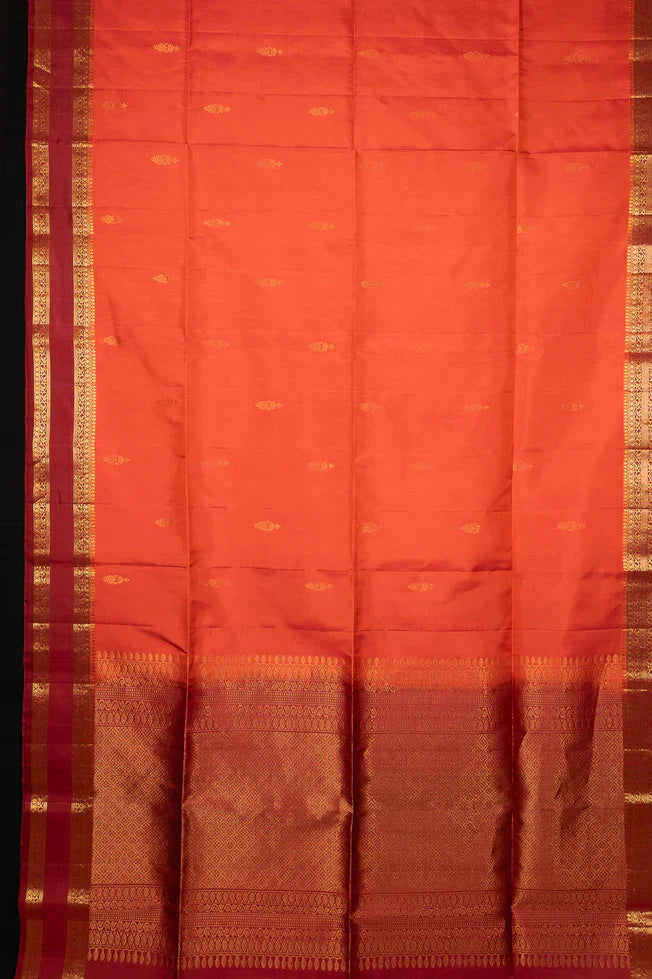 Sunrise Orange Pure Kanjivaram Soft Silk Saree with Maroon Borders | SILK MARK CERTIFIED