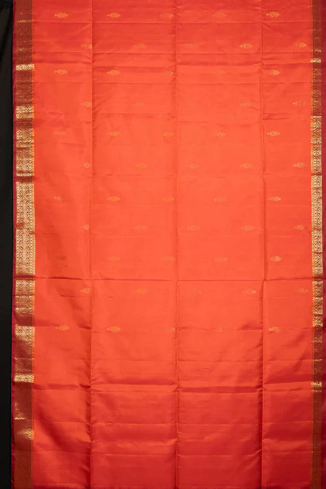 Sunrise Orange Pure Kanjivaram Soft Silk Saree with Maroon Borders | SILK MARK CERTIFIED