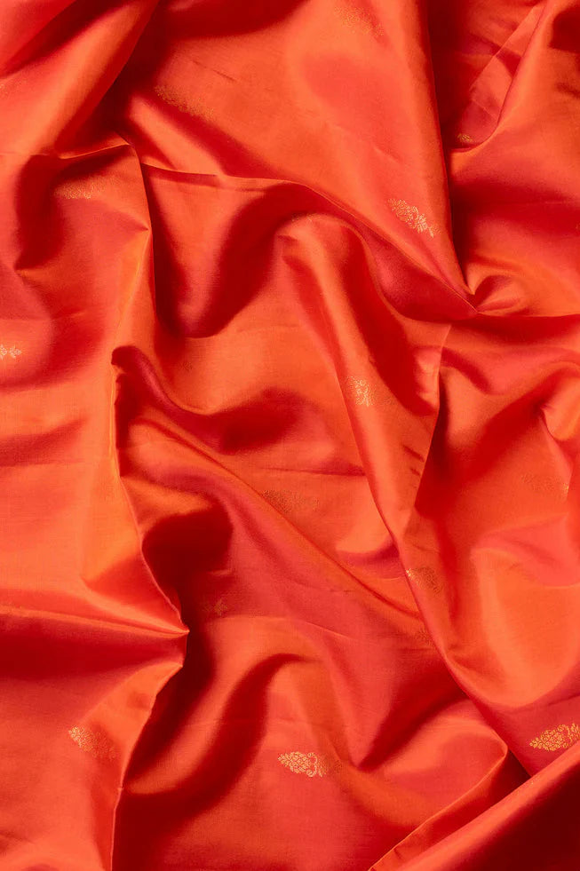 Sunrise Orange Pure Kanjivaram Soft Silk Saree with Maroon Borders | SILK MARK CERTIFIED