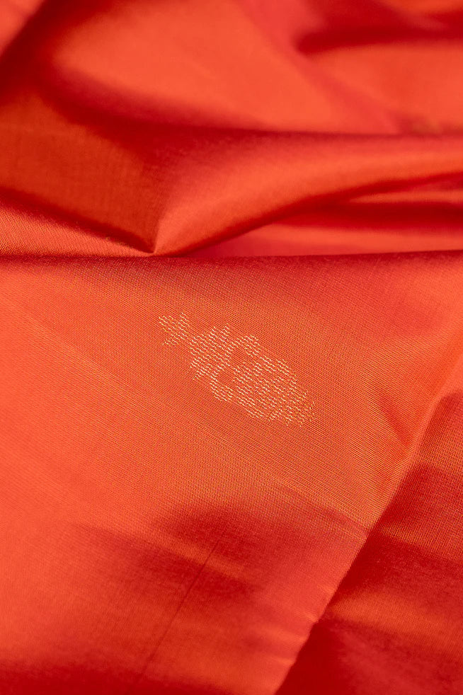 Sunrise Orange Pure Kanjivaram Soft Silk Saree with Maroon Borders | SILK MARK CERTIFIED