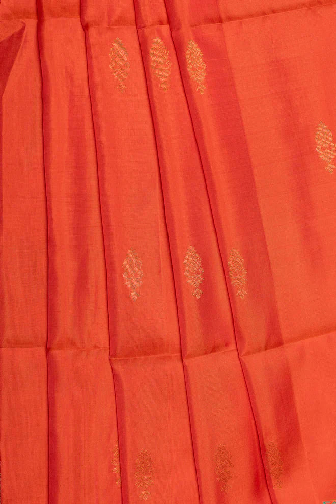 Sunrise Orange Pure Kanjivaram Soft Silk Saree with Maroon Borders | SILK MARK CERTIFIED
