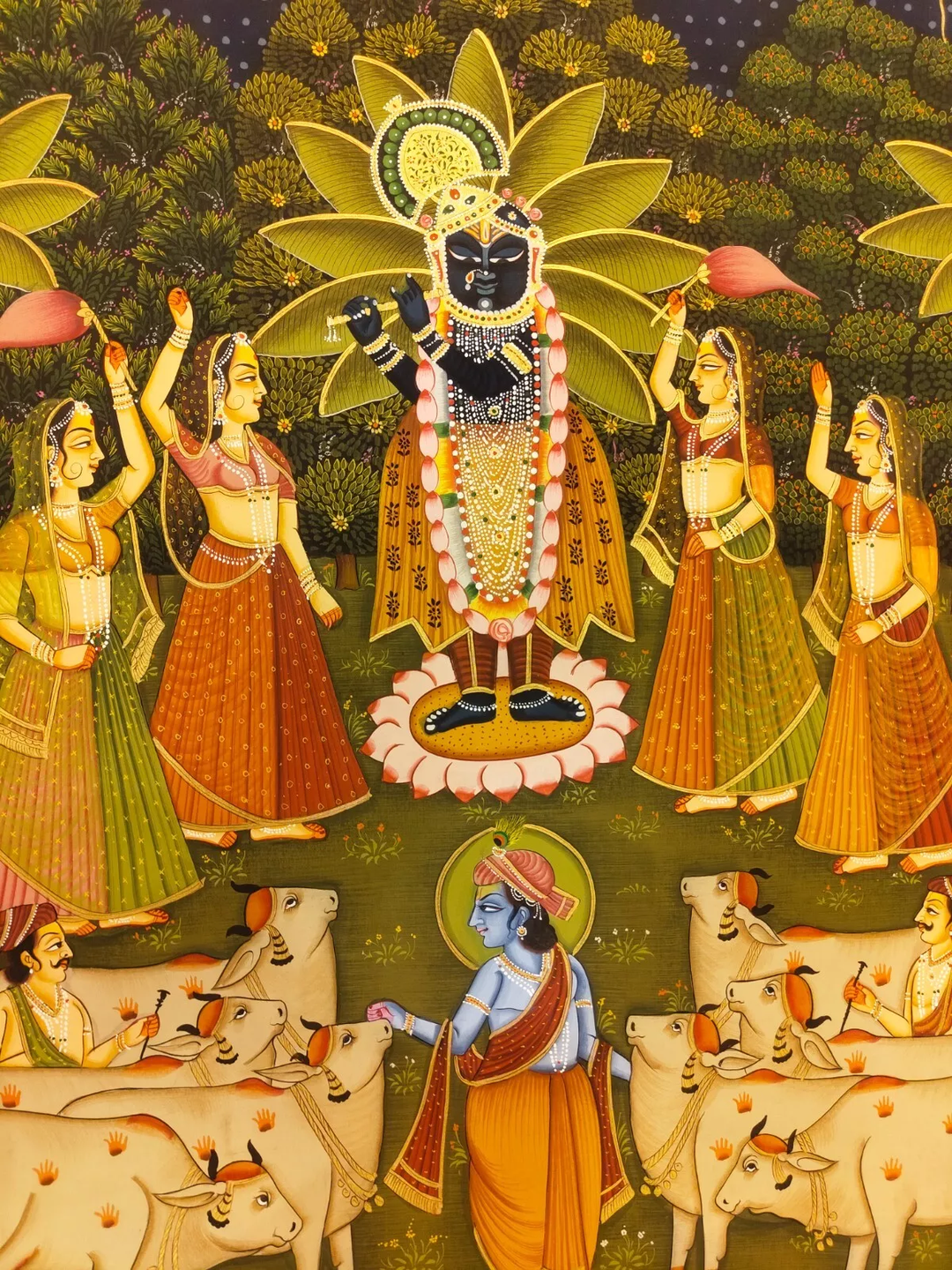 2x3 feet Authentic Jaipur Painting SHREENATH JI as GAU CHARAK  | SHOBITAM