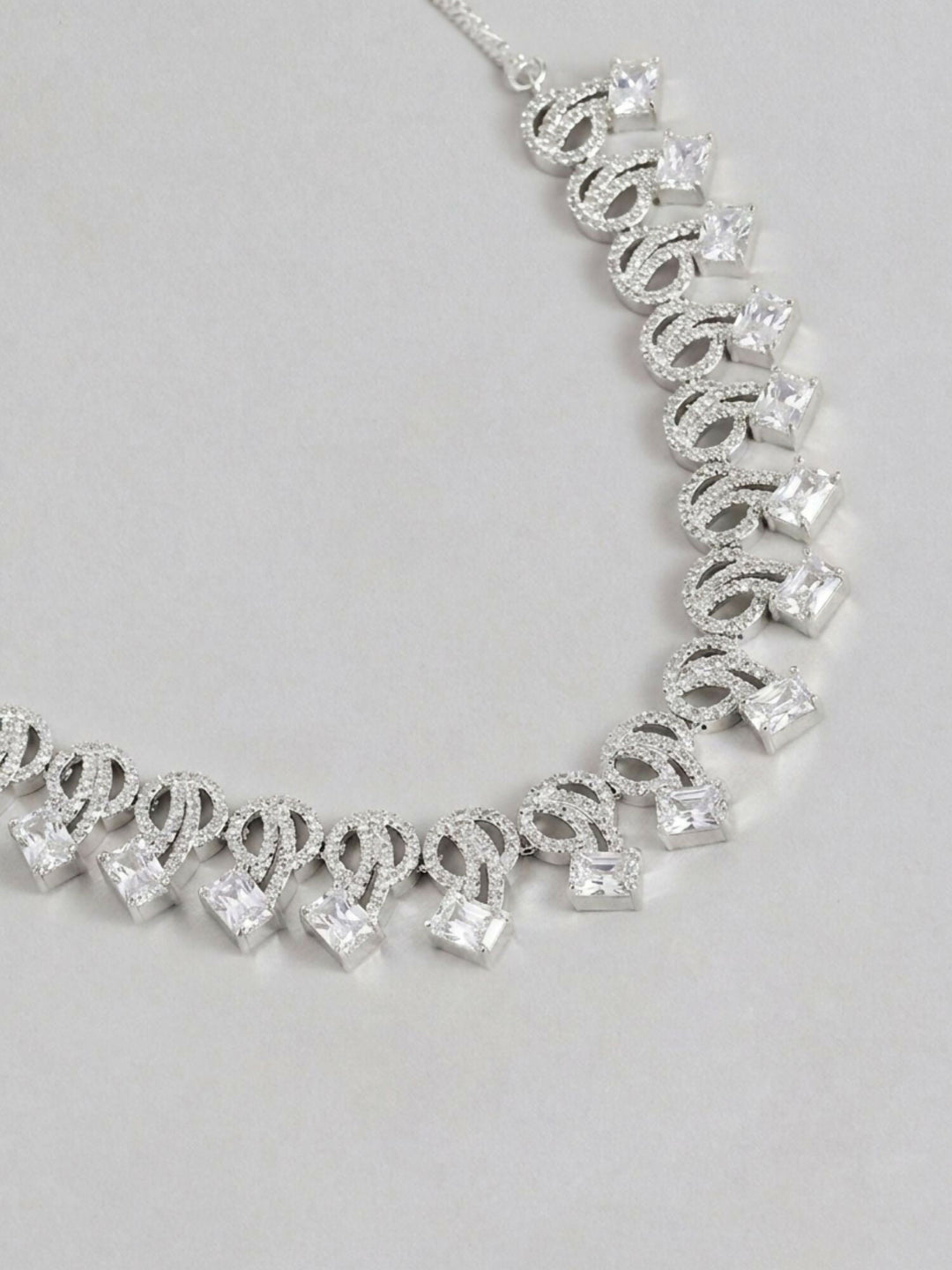 Mesmerizing Silver Plated American Diamond Necklace Set | Shobitam