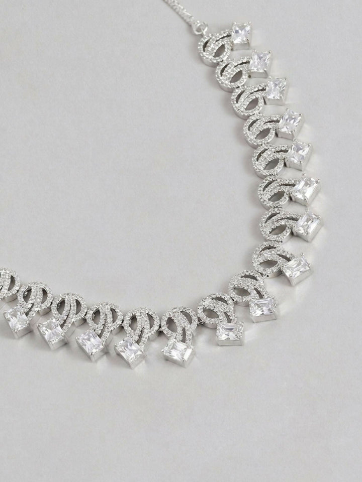 Mesmerizing Silver Plated American Diamond Necklace Set | Shobitam