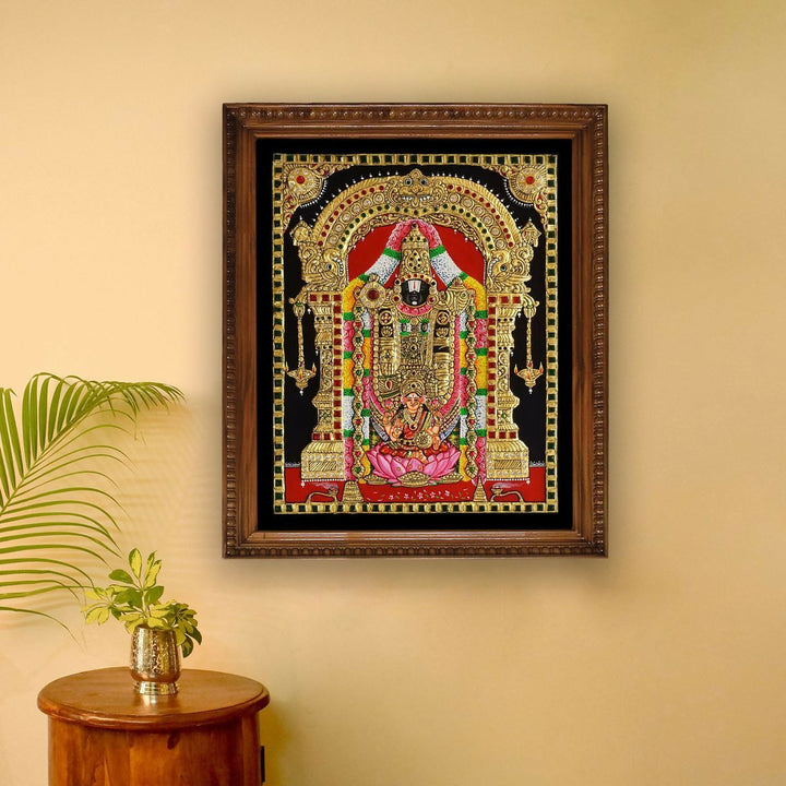 12*15 Authentic TANJORE PAINTING BALAJI PATHALAKSHMI With 22 Ct gold Foil and Jaipur Gemstones,Unframed | SHOBITAM