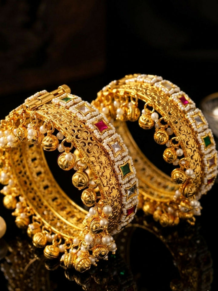 Gold Plated Polki Ghungroo Bangles | SHOBITAM