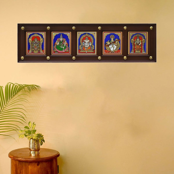 GLASS PAINTING BALAJI LAKSHMI GANESHA SARASWATHI MURGAN WITH PANEL 11*37*2 | SHOBITAM