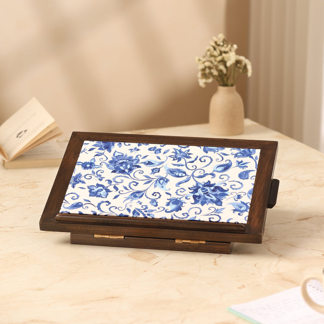 Floral Blossom Wooden Laptop Stand with Mobile Phone Tray