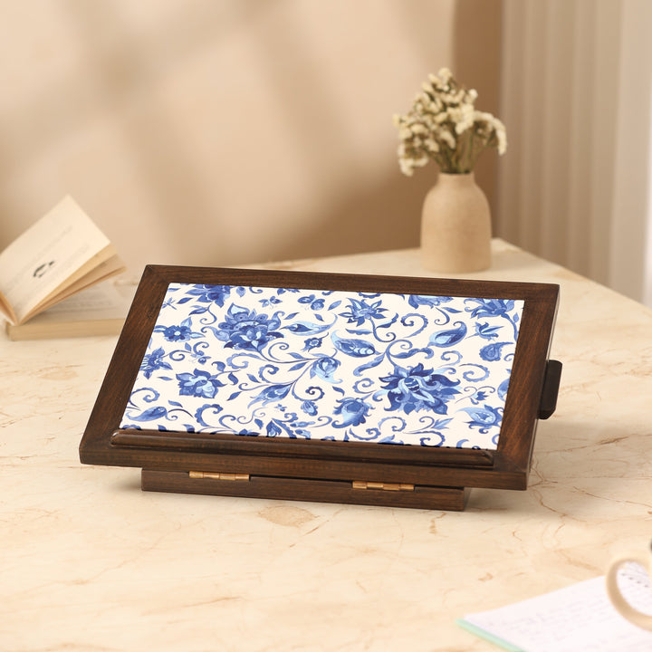 Floral Blossom Wooden Laptop Stand with Mobile Phone Tray